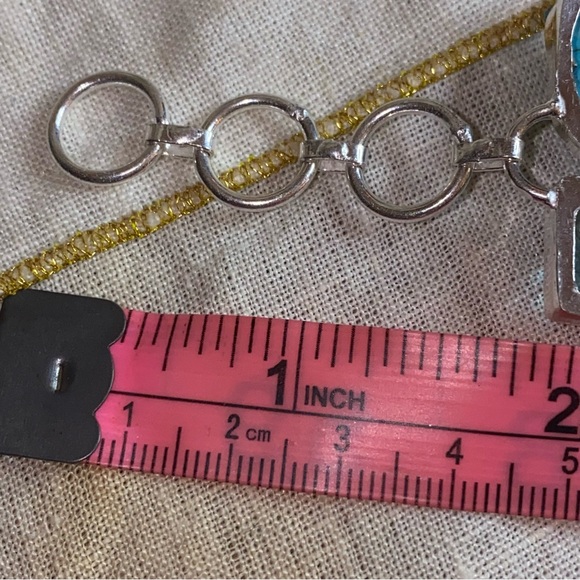 Gorgeous Tibetan Turquoise + Moonstone + Blue Topaz statement cuff bracelet - Picture 8 of 11